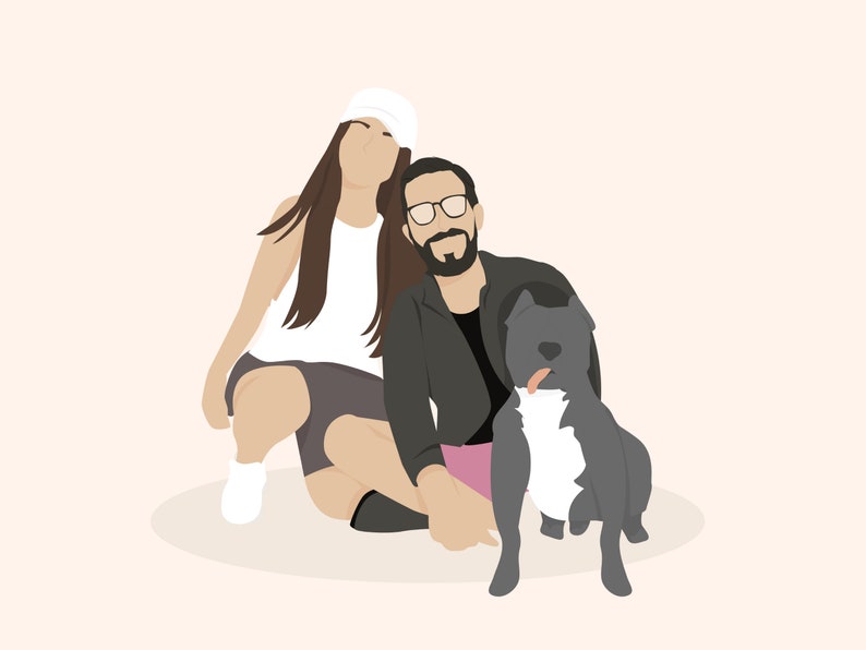 couple with pet portrait/Custom couplec Portrait with pets/ Custom couple Illustration/ couple and Pet Portrait/ anniversary gift idea image 10