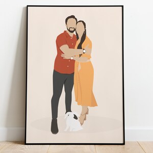 couple with pet portrait/Custom couplec Portrait with pets/ Custom couple Illustration/ couple and Pet Portrait/ anniversary gift idea image 7
