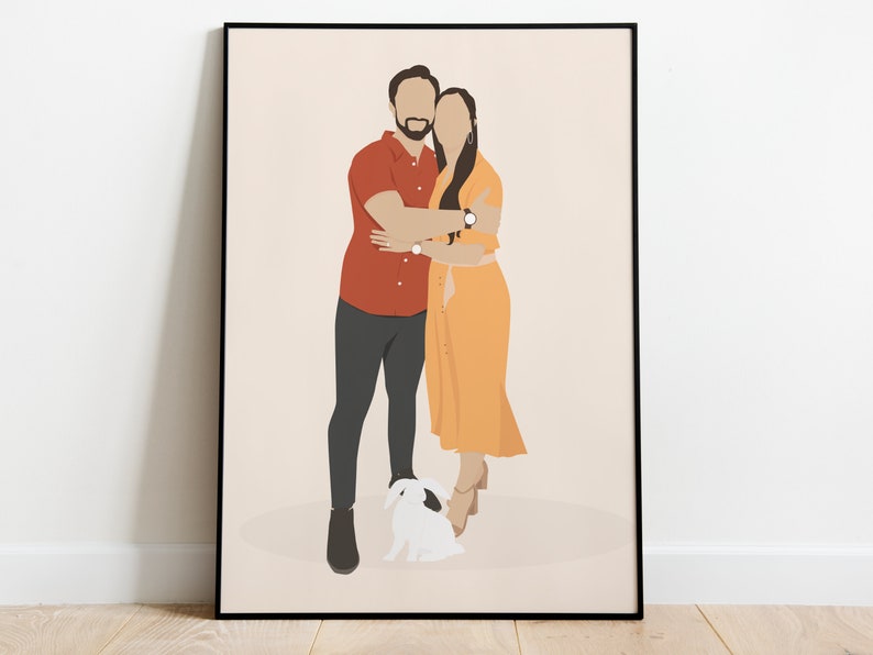 couple with pet portrait/Custom couplec Portrait with pets/ Custom couple Illustration/ couple and Pet Portrait/ anniversary gift idea image 7