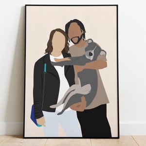 couple with pet portrait/Custom couplec Portrait with pets/ Custom couple Illustration/ couple and Pet Portrait/ anniversary gift idea image 5