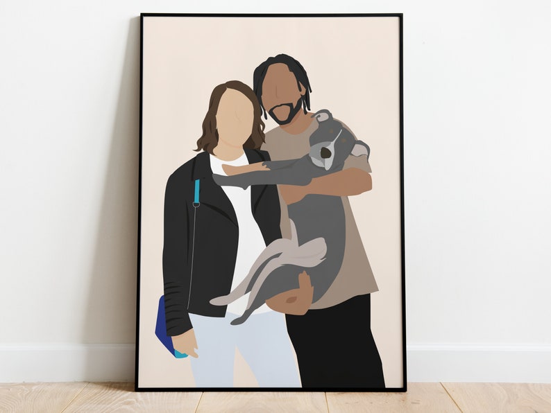 couple with pet portrait/Custom couplec Portrait with pets/ Custom couple Illustration/ couple and Pet Portrait/ anniversary gift idea image 5