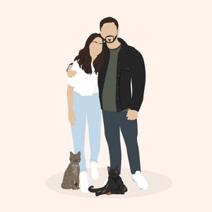 couple with pet portrait/Custom couplec Portrait with pets/ Custom couple Illustration/ couple and Pet Portrait/ anniversary gift idea image 4