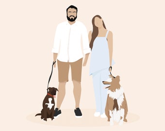 Famille avec portrait d’animal de compagnie/Portrait de famille personnalisé avec animaux de compagnie/ Illustration de famille personnalisée/ Portrait de famille et d’animaux de compagnie/ Portrait de couple avec animal de compagnie