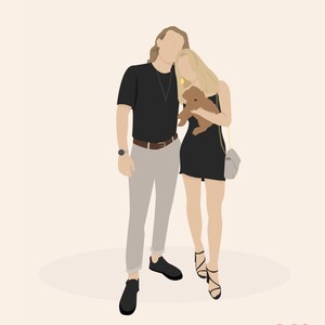 couple with pet portrait/Custom couplec Portrait with pets/ Custom couple Illustration/ couple and Pet Portrait/ anniversary gift idea image 2