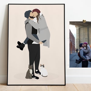 couple with pet portrait/Custom couplec Portrait with pets/ Custom couple Illustration/ couple and Pet Portrait/ anniversary gift idea image 1