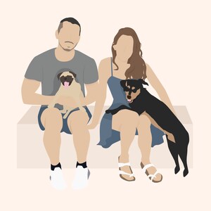 couple with pet portrait/Custom couplec Portrait with pets/ Custom couple Illustration/ couple and Pet Portrait/ anniversary gift idea image 8