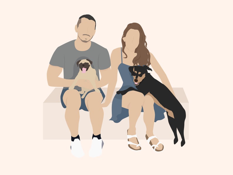 couple with pet portrait/Custom couplec Portrait with pets/ Custom couple Illustration/ couple and Pet Portrait/ anniversary gift idea image 8