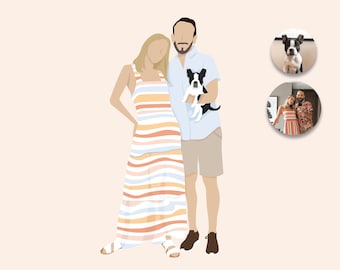 Family artwork /original  gifts idea/  Custom couple Illustration/ Family and Pet Portrait/ Couple Portrait with pet/ per lover gift /