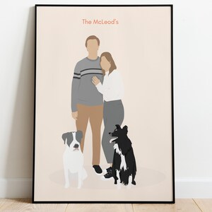 couple with pet portrait/Custom couplec Portrait with pets/ Custom couple Illustration/ couple and Pet Portrait/ anniversary gift idea image 9