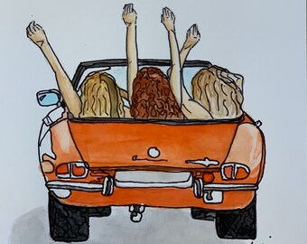 Girl's Trip - Original 6x8 Watercolor Painting