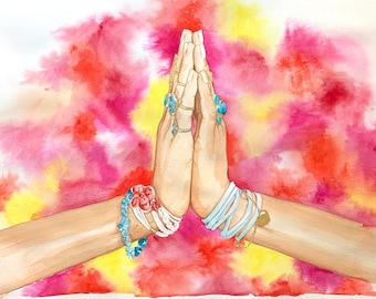 Jeweled Prayer Hands - Matted Watercolor Print
