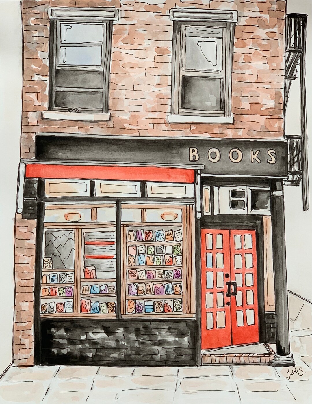 Cozy Bookstore Original Watercolor Painting Etsy