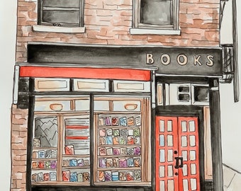 Cozy Bookstore - Original Watercolor Painting