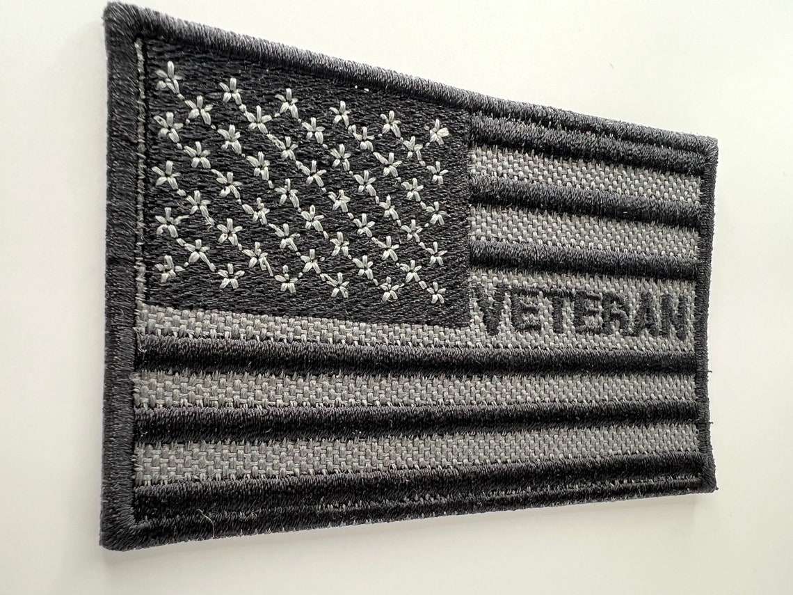American Veteran Flag | Black and Gray Flag | Iron on Patch | | Patches ...