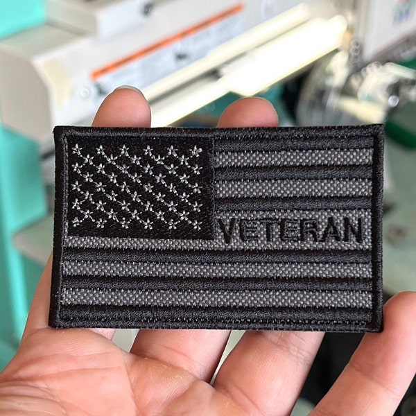 American Veteran Flag | Black and Gray Flag | iron on patch | Hook and hoop Patch |