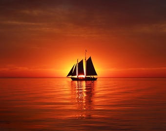 Schoner verfinstert den Sonnenuntergang, Door County, Wisconsin