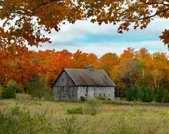 Graue Scheune Herbstfarben, Door County, Wisconsin