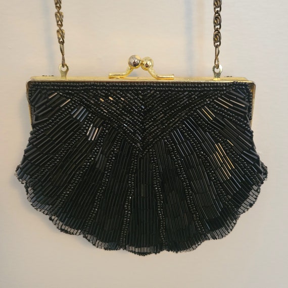 Beaded Black Shell-shaped LeRegale Evening Bag - image 1
