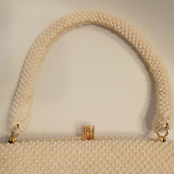 Vintage White Beaded Bag with Pastel Pink Flowers - image 4