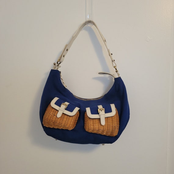 Navy and Wicker Canvas Bag - Etsy Ireland
