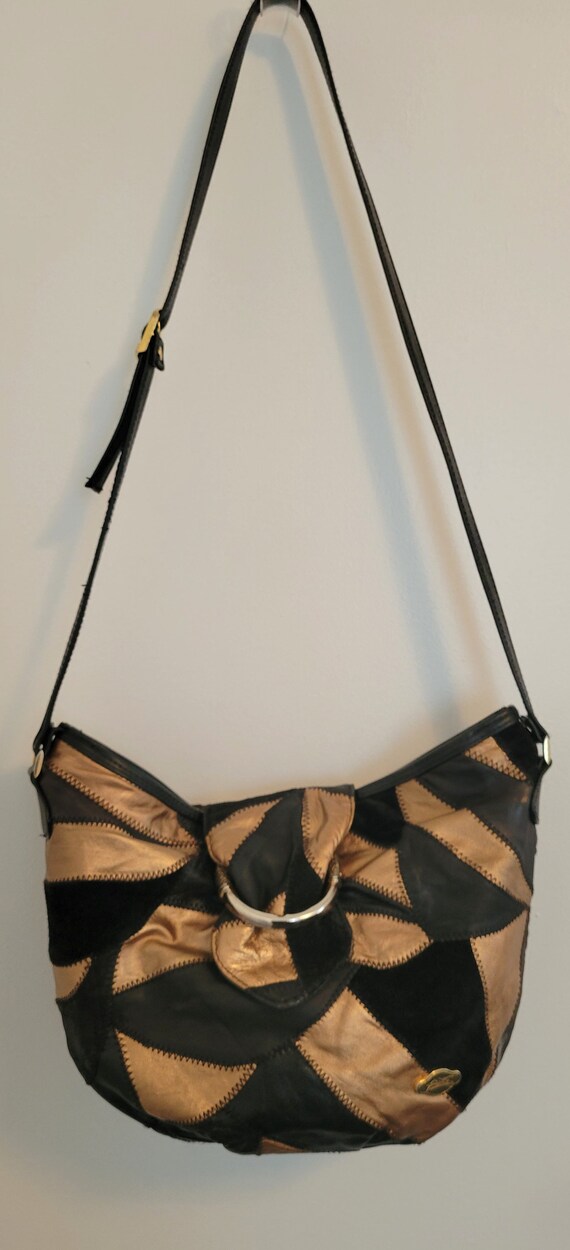 Sac Hobo En Cuir Verni Patchwork Noir - Taille Large - Neuf Avec étiquettes