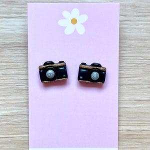 Black Camera Photography Clay Stud Earrings / Hypoallergenic / Handmade & Hand painted