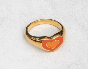 BAGUE RUNA • Bague coeur orange en acier inoxydable anti-ternissement