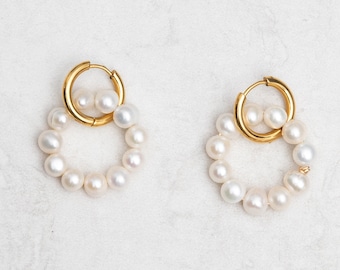 FREJA EARRINGS • Freshwater pearl gold earrings • Hypoallergenic stainless steel • Handmade in LA