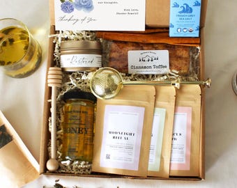 Sympathy Tea Gift Box: Organic Herbal Tea, Infuser, Honey, Biscotti, Candle & Condolences Card