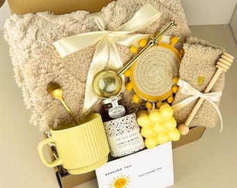 Sending Sunshine Care Package with Blanket, Tea, Mug, Candle | Encouragement Thinking of You Feel Better Gift for Her