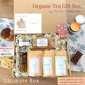 Bio Tee Geschenkbox | Mischung in kleiner Charge | Tee Sieb, Honig & Löffel | Geburtstag Danke Muttertag Pflegepaket Korb für Ihre Mutter