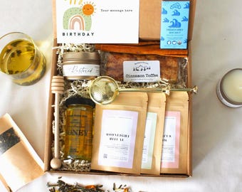 Tea Lover Gift Box | Honey, Chocolate, Infuser Candle, Card |  Birthday for Her Mom Wife