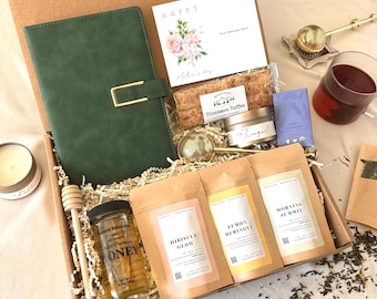 Organic Tea Gift Box For Her | Honey, Infuser, Candle, Personalized Card | Birthday Mothers Day