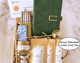 Employee Appreciation Tea Gift Box: Infuser, Honey, Journal, Pens and Chocolate for Admin Day