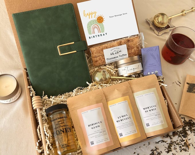 Organic Tea Gift Box For Her | Personalized Birthday Cozy Experience Care Package Congratulation