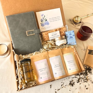 Sympathy Tea Gift Box: Organic Herbal Tea, Infuser, Honey, Biscotti, Candle & Condolences Card