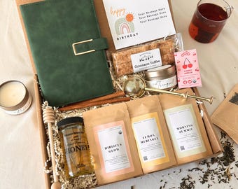 Organic Tea Gift Box For Her | Honey, Infuser, Candle, Personalized Card | Birthday Mothers Day