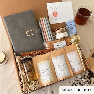 Employee Appreciation Tea Gift Box: Infuser, Honey, Journal, Pens and Chocolate | Nurses Week Teachers