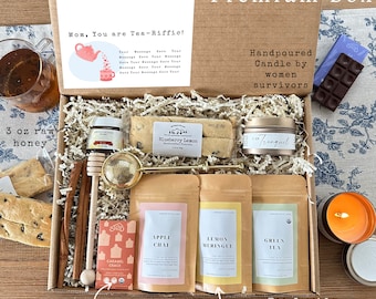 Organic Tea Gift Box | Unique Mother's Day Gift | Blended in Small Batches | Infuser, Chocolate, Biscotti, Candle | Pamper Her Care Package