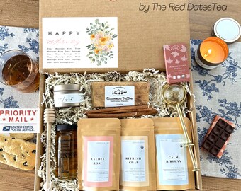 Coffret cadeau thé bio | Thé mélangé en petites quantités | infuseur, chocolat, biscotti, bougie | Anniversaire, merci, fête des mères, forfait garderie