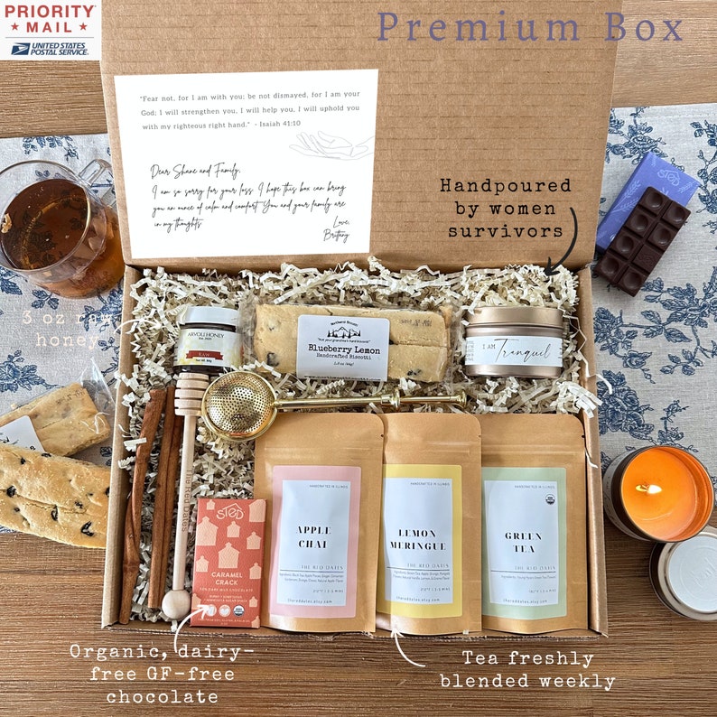 Sympathy Tea Care Package Handcrafted Organic Herbal Tea, Honey & Dipper Custom Card Thinking of You Grieving Family Friend Colleague image 2