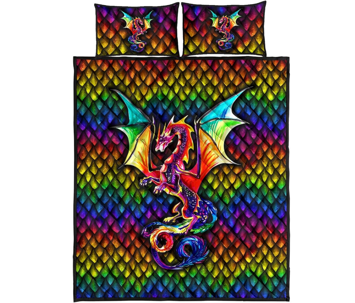 Dragon Quilt Bed Set Soft Comfortable Queen Bedspread Decor Etsy