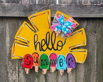 Hello Summer Door Hanger, Popsicle Door Hanger, Sun Door Hanger