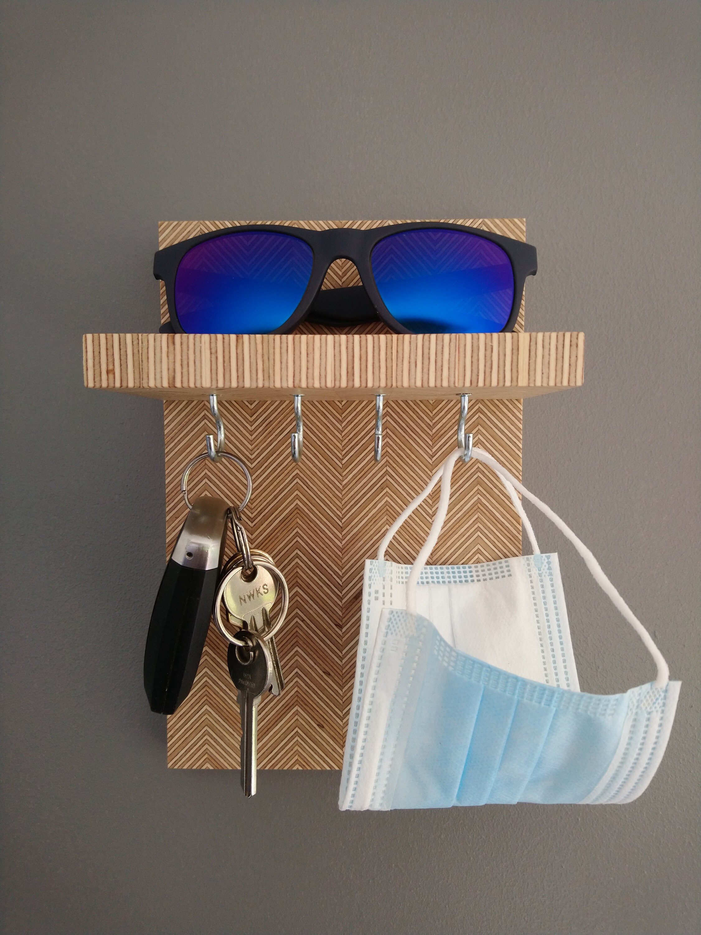 Patterned Birch Plywood Key Holder Face Covering Holder Key Etsy