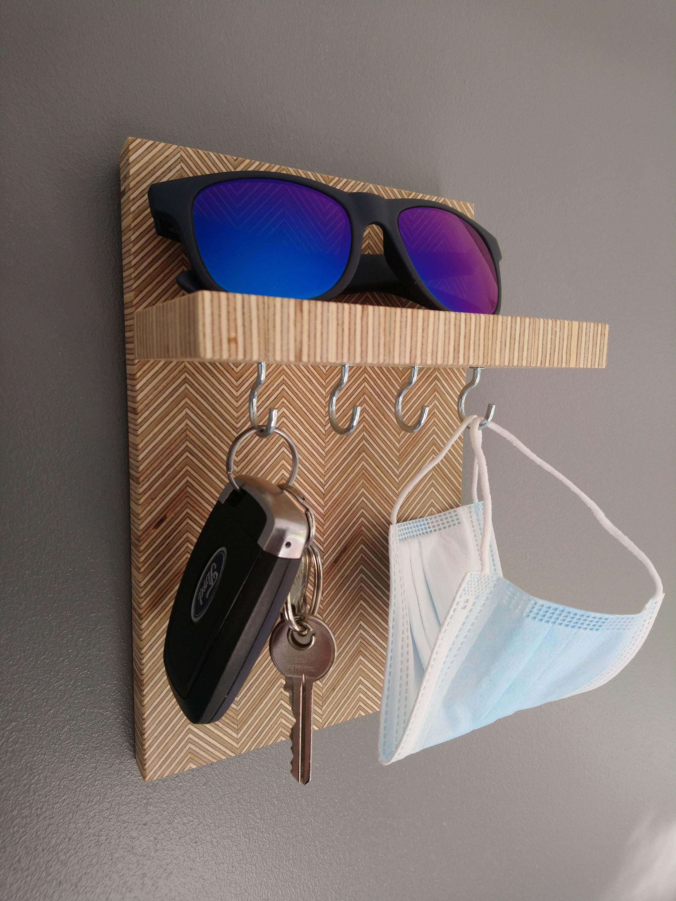 Patterned Birch Plywood Key Holder Face Covering Holder Key Etsy