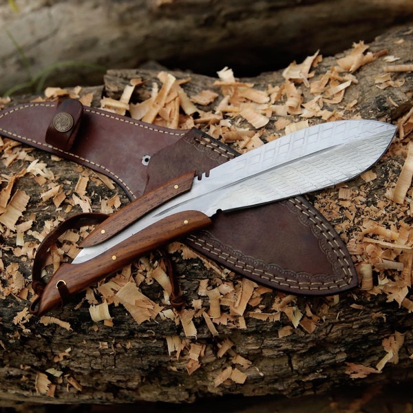 Hunter  / Camping Leaf Shape Fixed Blade Knife ( Wood  Handle) )