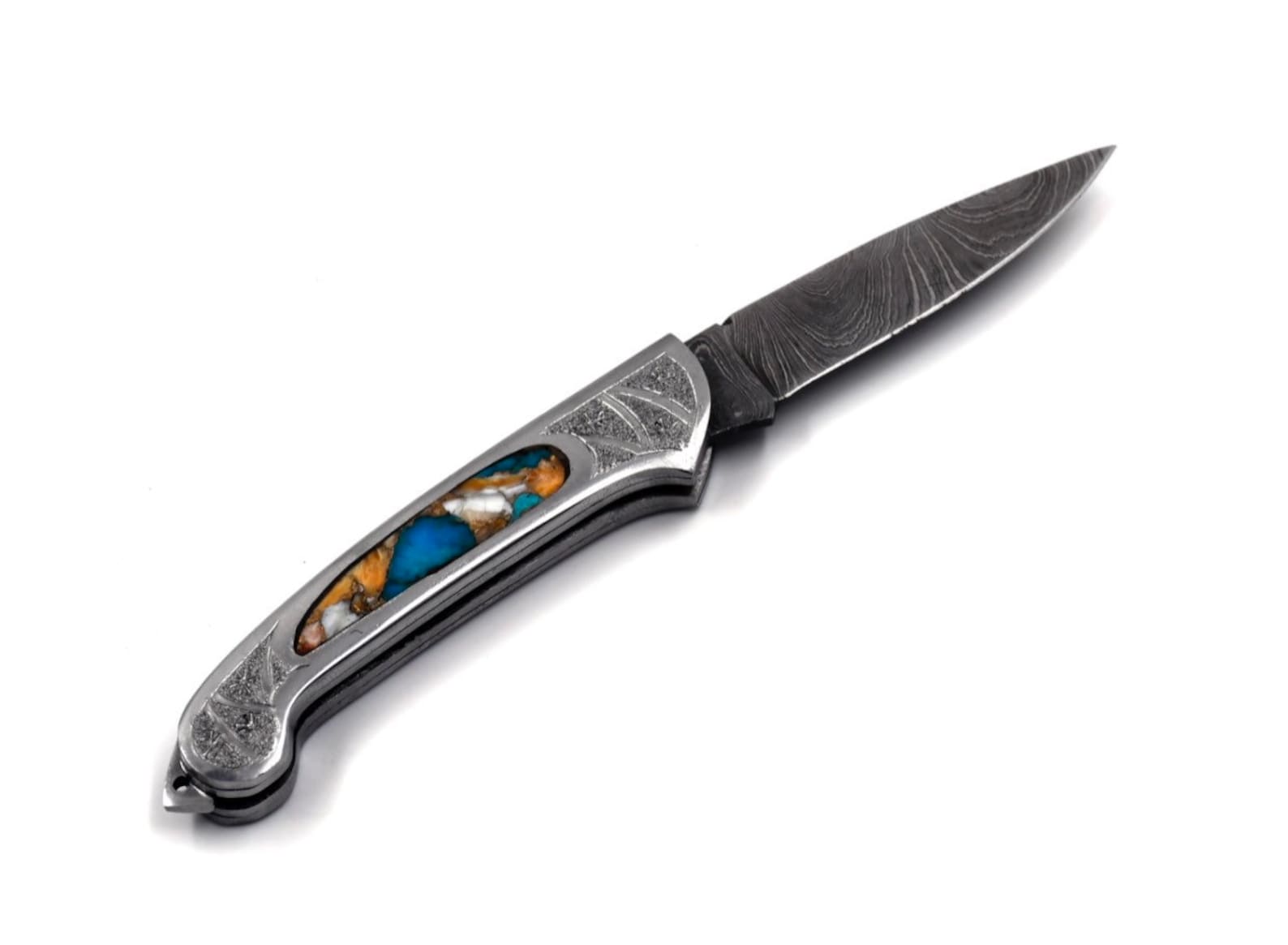 Custom Handmade Folding Knife spiny Oyster and Turquoise Stone Handle