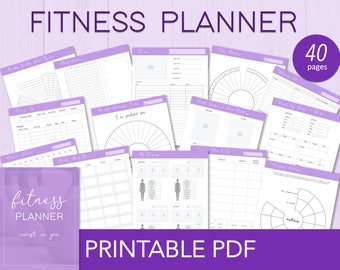 PRINTABLE Fitness Planner, Workout Planner, Weight Loss Tracker, Meal Planner, Fitness Journal, Workout Log, Purple