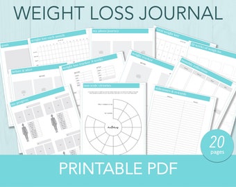 PRINTABLE Weight Loss Journal, Weight Loss Tracker, Fitness Journal, Weight Loss Printable, Teal Blue