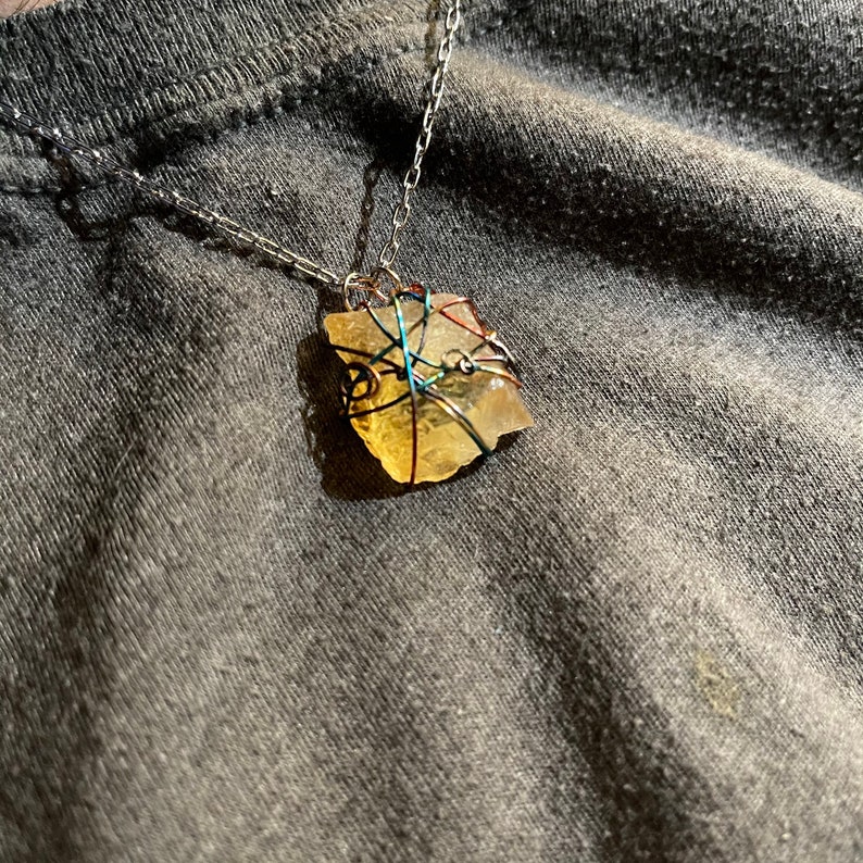 Raw Citrine Wire Wrapped Necklace